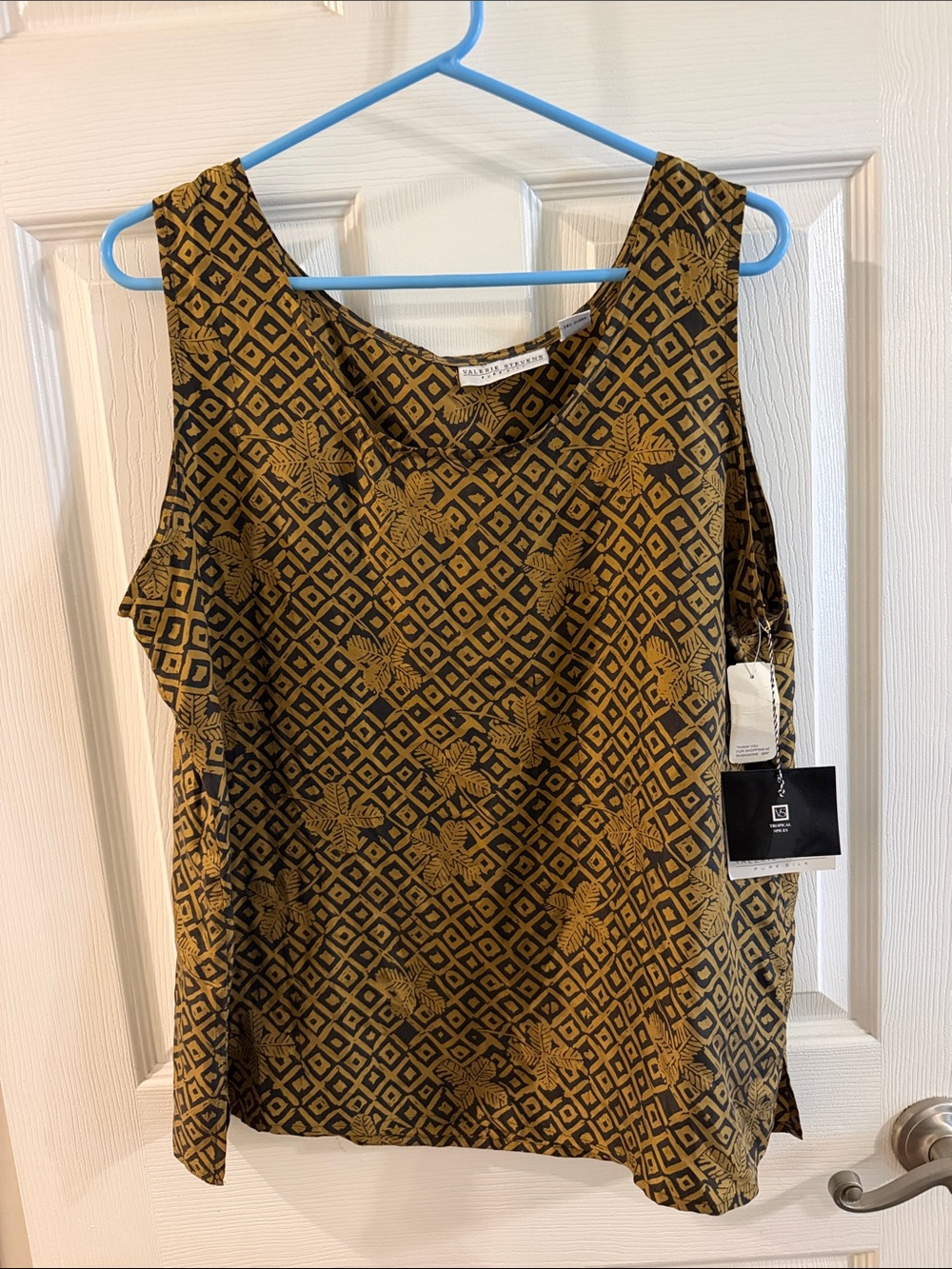 Vintage Valerie Stevens Mustard and Black Geometric Floral Sleeveless Camisole